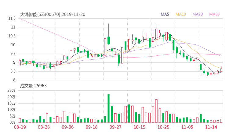 大烨智能股吧热议:大烨智能300670资金流向揭秘 行情走势分析2019年11